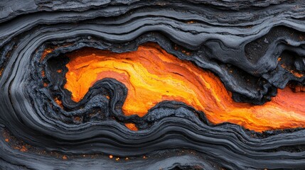 Obraz premium Flowing Lava Abstract Pattern in Black and Orange Tones
