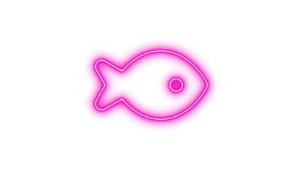 Neon symbol fish icon pink color glow with transparent background