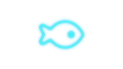 Neon symbol fish icon cyan color glow with transparent background