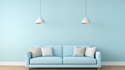 Cozy Living Room with Light Blue Walls and Modern Furniture