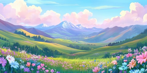Fototapeta premium Grass field valley banner 