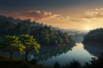 sunset over the lake