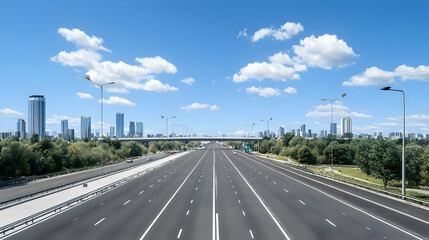 Empty Highway Leading To Cityscape Under Clear Sky