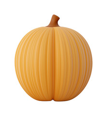 A 3D of a round orange pumpkin with vertical ridges and brown stem PNG on Transparent Background