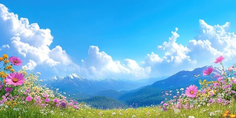 Naklejka premium Grass field valley banner 