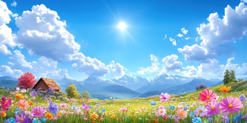 Fototapeta premium Grass field valley banner 