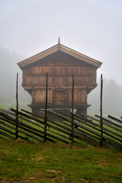  "Norwegian Stabbur in Foggy Summer Uvdal"