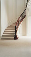 A traditional Victorian-style staircase with ornate wooden railings, enhancing the elegance of a vintage-inspired home.