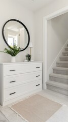 An art deco-inspired staircase with bold geometric patterns and brass details, reflecting vintage sophistication.