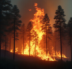 Forest fire, catastrophic burning disaster