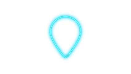 Neon symbol location pin icon cyan color glow with transparent background