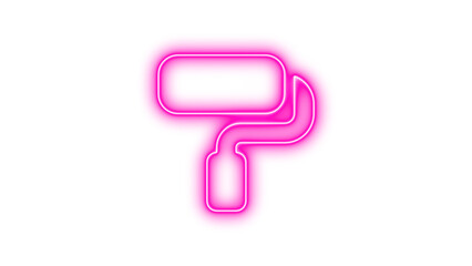 Neon symbol paint roller icon pink color glow with transparent background