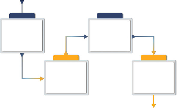 Set of boxes to organize presentation, horizontal flow, delivery, colorful, shades of blue and yellow flowchart, four phases.
