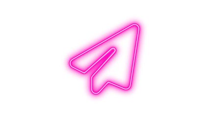 Neon symbol paper plane icon pink color glow with transparent background