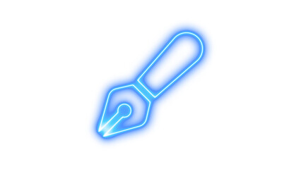 Neon symbol pen fancy icon blue color glow with transparent background