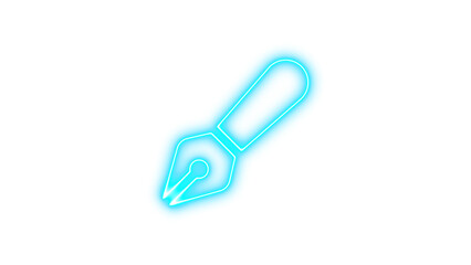 Neon symbol pen fancy icon cyan color glow with transparent background