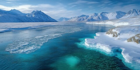 Frozen North Pole Coastline with Ice Formations and Arctic Waters Banner