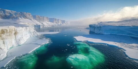 Frozen North Pole Coastline with Ice Formations and Arctic Waters Banner