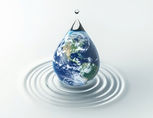 Obraz premium A water droplet containing Earth symbolizes conservation and sustainability, emphasizing the importance of clean water. Ideal for environmental awareness, sustainability, and eco campaigns