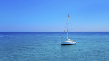 serene luxury yacht floats on calm blue waters under clear sky, evoking sense of tranquility and adventure