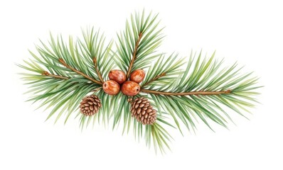 Pine branch with cones and berries