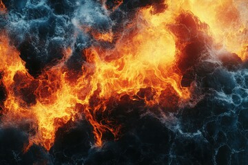 Obraz premium Fire and water collide fiercely, flames against a dark, turbulent backdrop, symbolizing nature's raw conflict