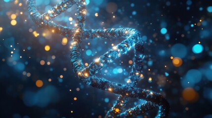 Fototapeta premium A glowing DNA helix structure against a dark blurry background
