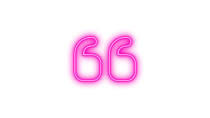 Neon symbol quot left icon pink color glow with transparent background