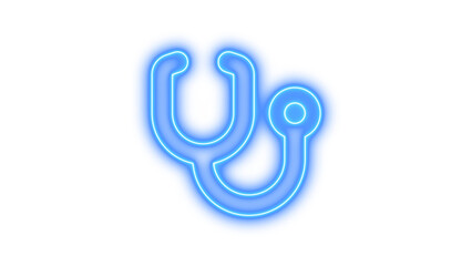 Neon symbol stethoscope icon bule color glow with transparent background