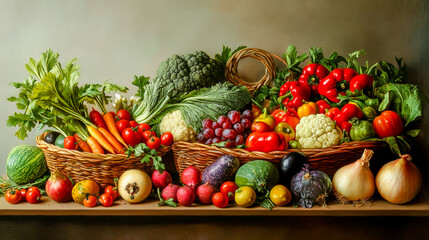 Nutritious and Healthy Meals Featuring Fresh Vegetables and Fruits for a Balanced Diet