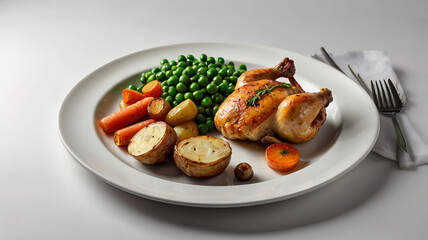Grilled chicken breast and salmon steak with vegetables on a plate.