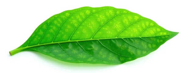 Fototapeta premium Delicate green leaf with veins isolated on white background, leafy, greens, verdant