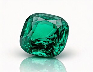 An Emerald Stone with Its Distinctive Green Color, White Background
