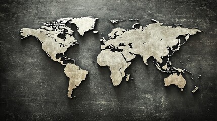 World map, textured,  vintage style