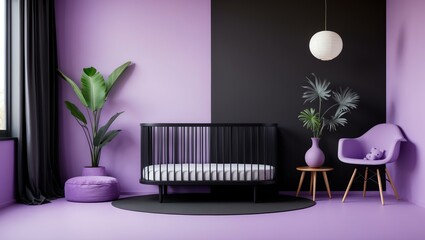 Aesthetic gradient black to purple themed nursery interior concept