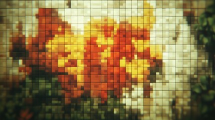 Fototapeta premium Pixelated floral design on a grid