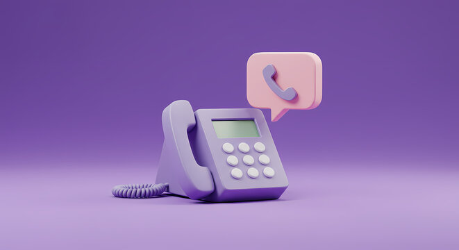 3D Render Purple Landline Phone