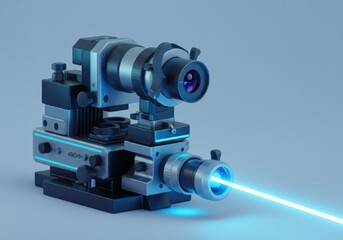 Fototapeta premium High-tech microscope emitting a blue laser beam in a laboratory setting