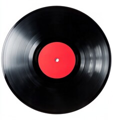 Black Vinyl Record with Red Label for Music and Audio Entertainment