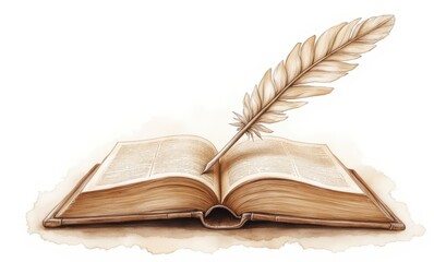 Opened book with feather quill