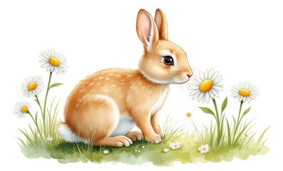 Cute rabbit in a flower field