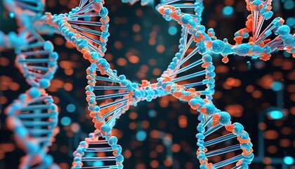 Futuristic Biotechnology DNA Background with Digital Helix and Data Particles