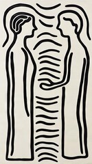 Abstract Art - Two Figures in Dialogue - Minimalist Style - Wall Art