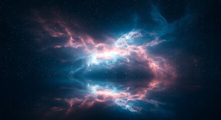 Obraz premium Vibrant cosmic nebula cloud formation with glowing pink and blue ethereal wisps, concept for space exploration, scientific discovery and futuristic technology backgrounds