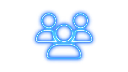 Neon symbol users icon blue color glow with transparent background