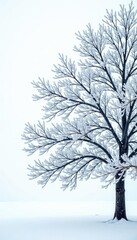 Fototapeta premium Isolated tree branches on a snowy white background, frost, snowflake, peaceful