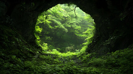 Circular Cave Opening To Lush Forest