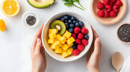 Fresh Fruit Bowl Held By Hands