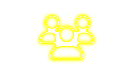 Neon symbol users icon yellow color glow with transparent background