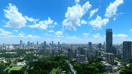 Naklejka premium Panoramic View Of Tokyo City Skyline And Parks